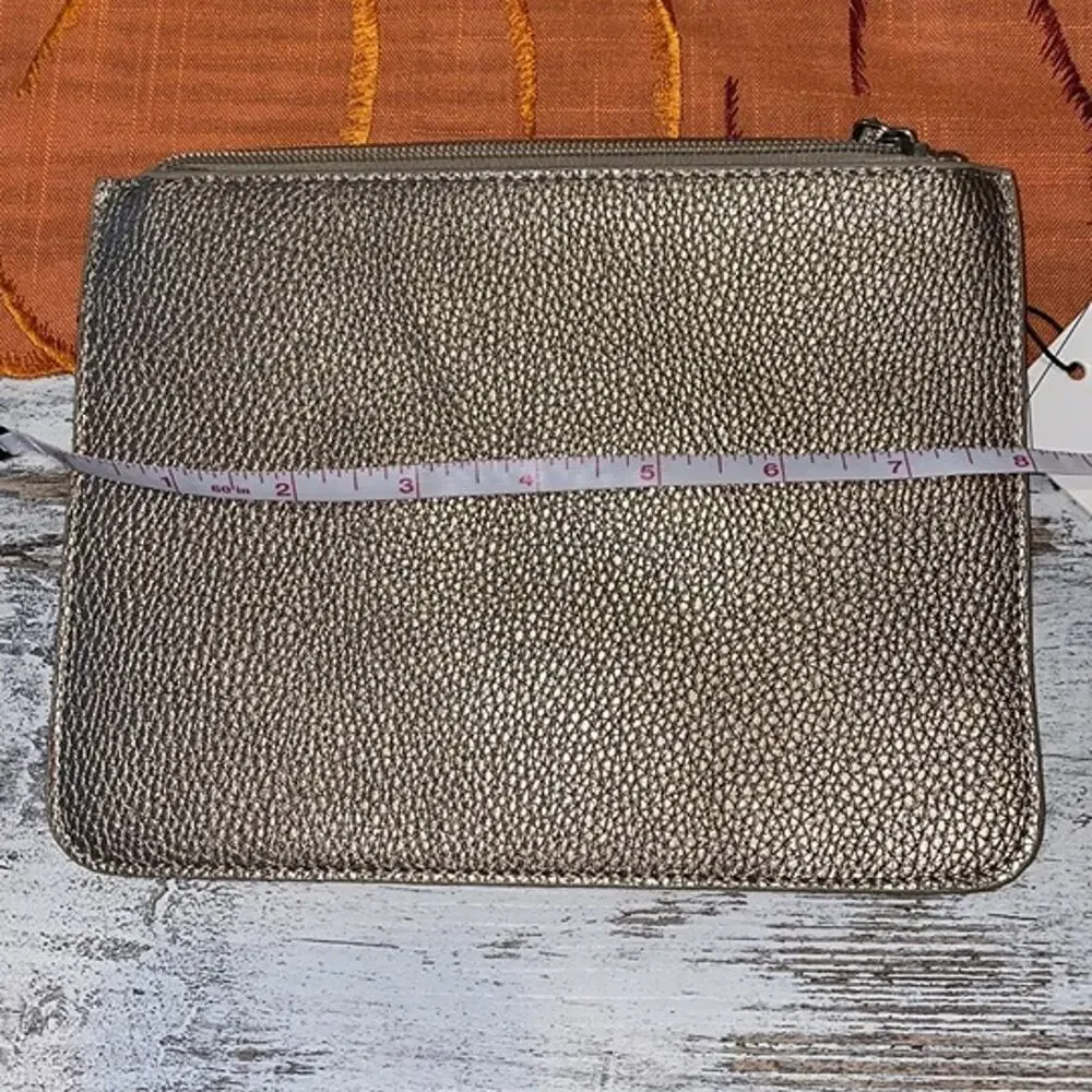 Jules Kae Copper Metallic Pebbled Clutch Zip Top Cosmetic Pouch NWT